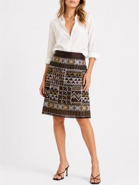 Etcetera Silk Chocolate Brown Embroidered Beaded Skirt